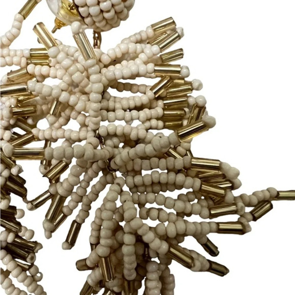 Mango Bohemian Ecru Beaded Chandelier Post Earrings New - Picture 3 of 4